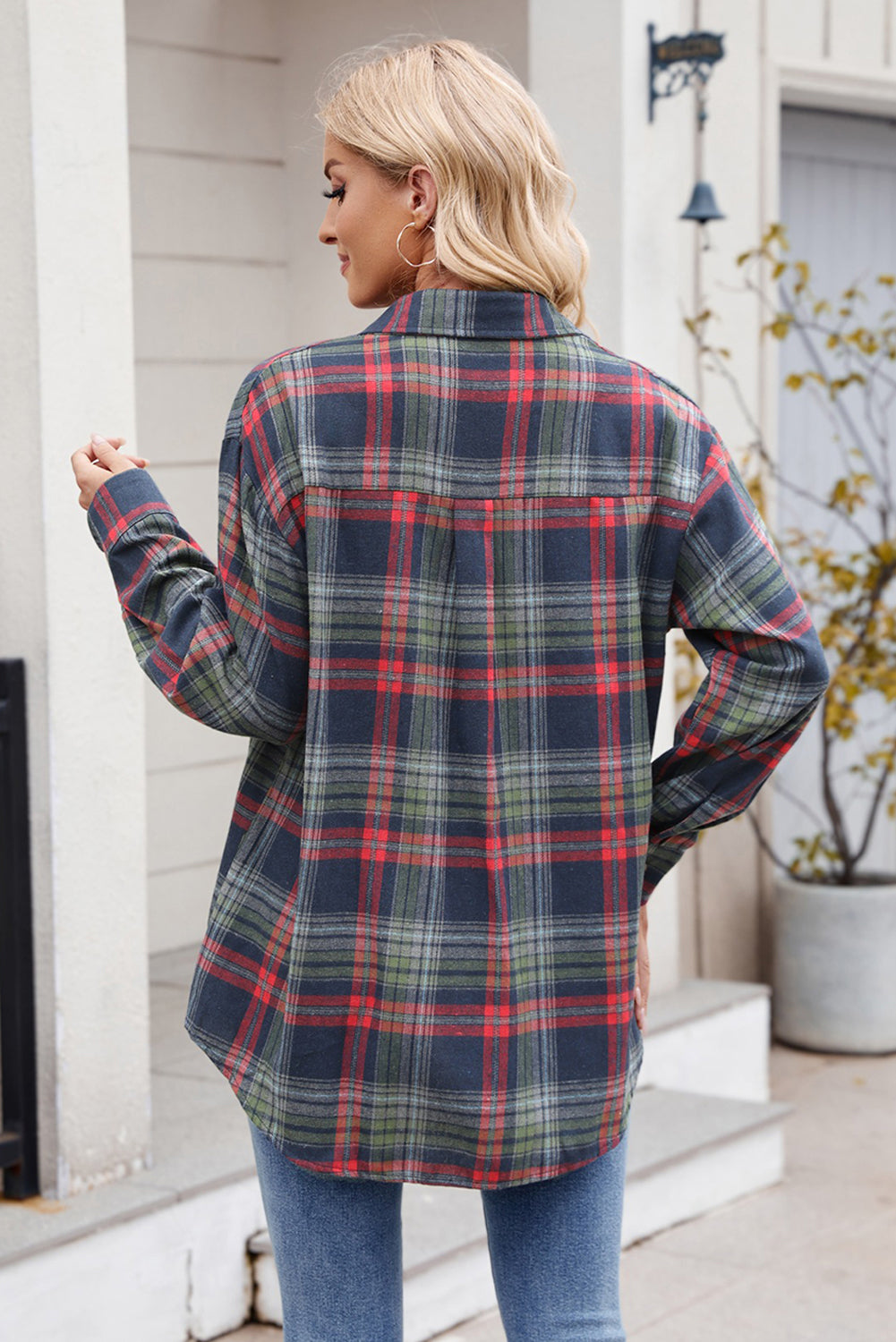 Red Plaid Chest Pocket Button Front Shirt